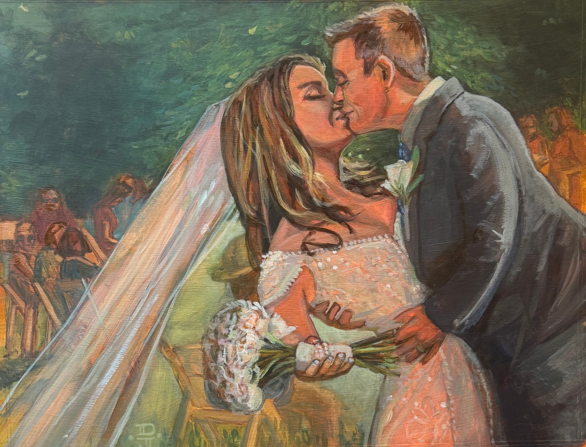 Ceremony kiss wedding painting